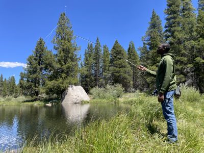 A Lincoln Hills Cares Watershed Program participant practices fly fishing