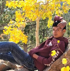 A CHS student relaxes under the yellow leaves of Aspen trees in autumn